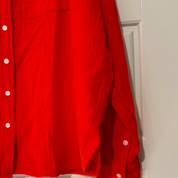 JCrew Factory Women's Red Gauze Button-up Shirt Size L - Picture 4 of 6